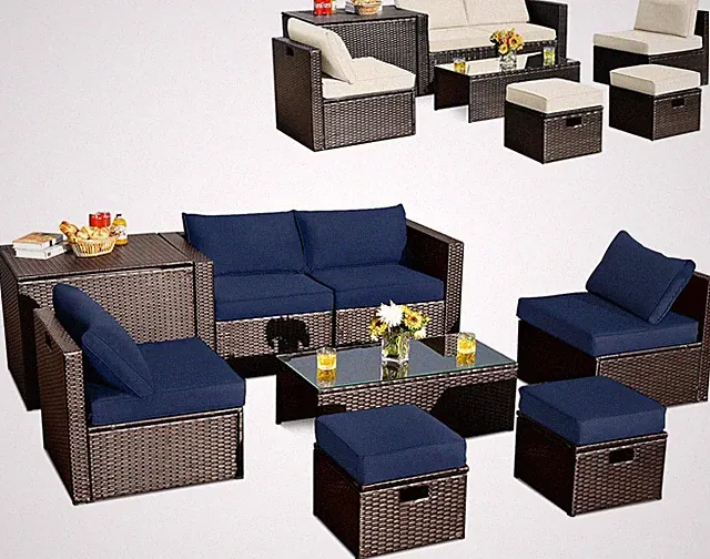 Stylish 8-Piece Outdoor Wicker Furniture Set with Storage & Cushions