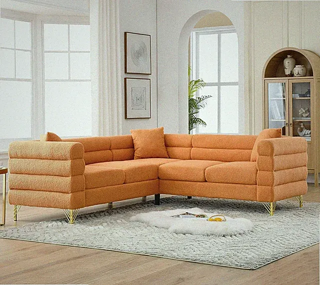 Stylish 81.5" L-Shaped Sectional Sofa with Cushions & Metal Legs - Orange