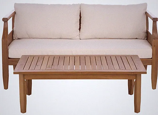 Stylish Alta Teak & Cream 2-Piece Outdoor Patio Furniture Set with Cushions