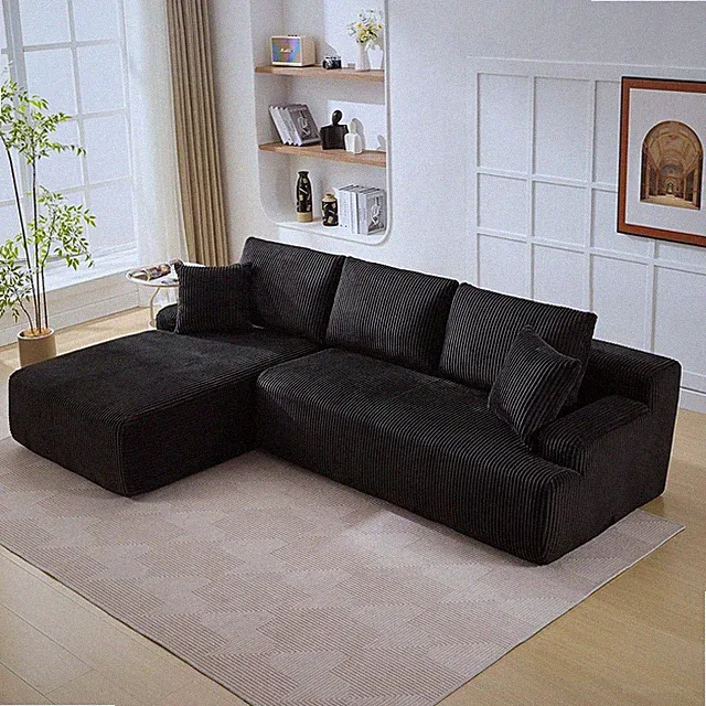 Stylish Black 106" L-Shaped Modular Sectional Sofa with Right Chaise