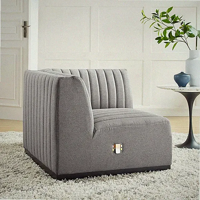 Stylish Black and Light Gray Tufted Right Corner Sectional Sofa Chair