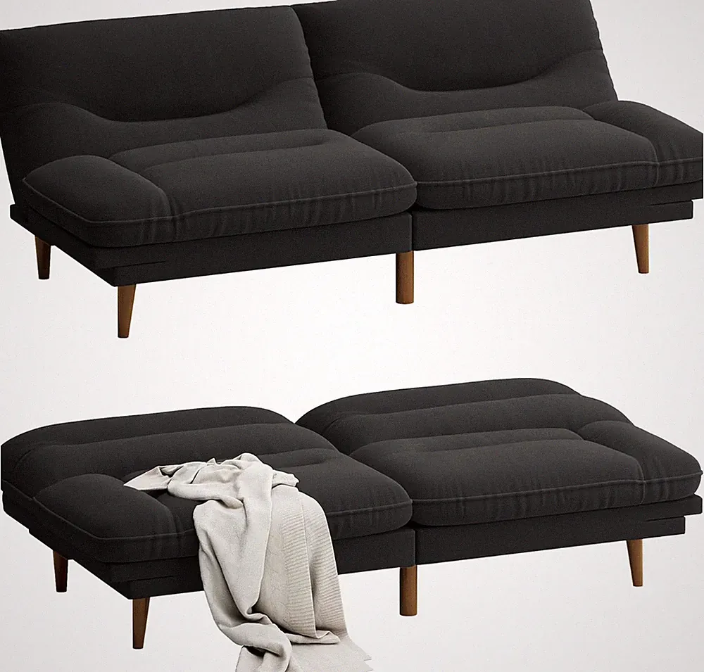 Stylish Black Futon Sofa Bed with Adjustable Backrest for Home & Office
