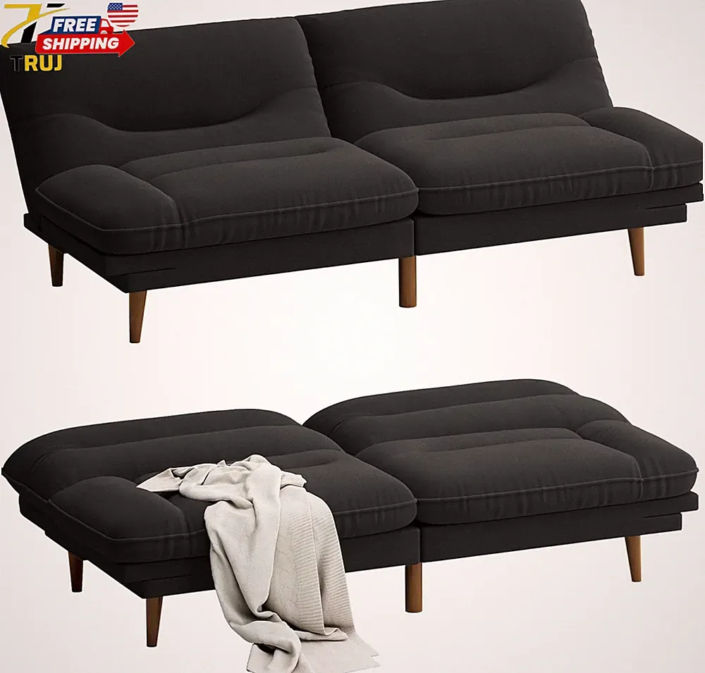 Stylish Black Futon Sofa Bed with Adjustable Backrest for Home & Office FREE SHI