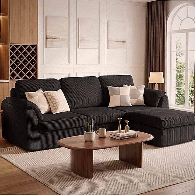 Stylish Black L-Shaped Convertible Sectional Sofa with Removable Pillows
