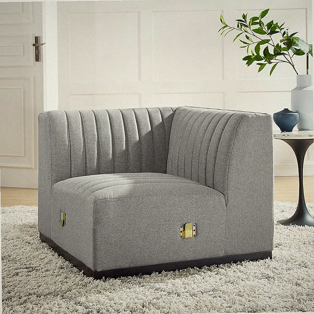 Stylish Black & Light Gray Tufted Fabric Sectional Sofa with Left Corner Chair
