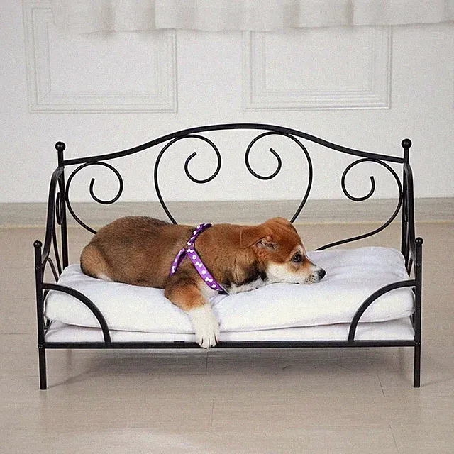 Stylish Black Pet Sofa with Iron Frame & Detachable Cushion for Dogs