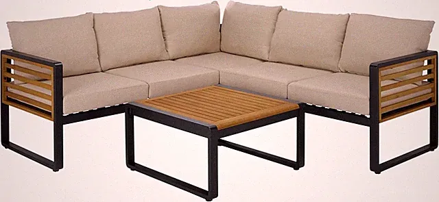 Stylish Black & Taupe Patio Corner Sofa Set with Table & Cushions