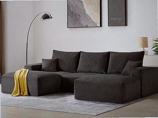 Stylish Black U-Shaped Sleeper Sofa with Chaise - 113" 3-Seater Couch