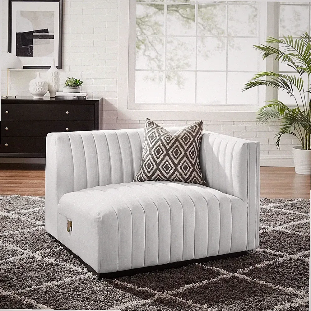Stylish Black & White Tufted Fabric Right-Arm Sectional Sofa Chair