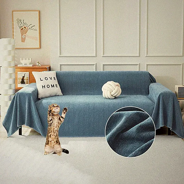 Stylish Blue Chenille Sofa Cover - Pet Protector for 3-Cushion Couch 71x150in