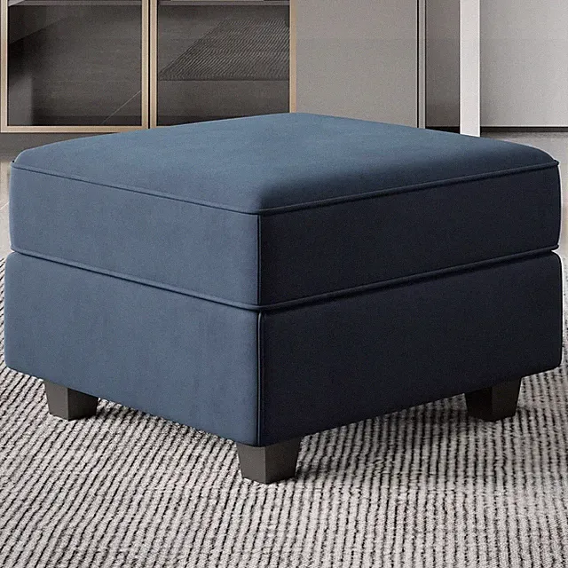 Stylish Blue Velvet Cube Ottoman for Modular Sectional Sofa Storage