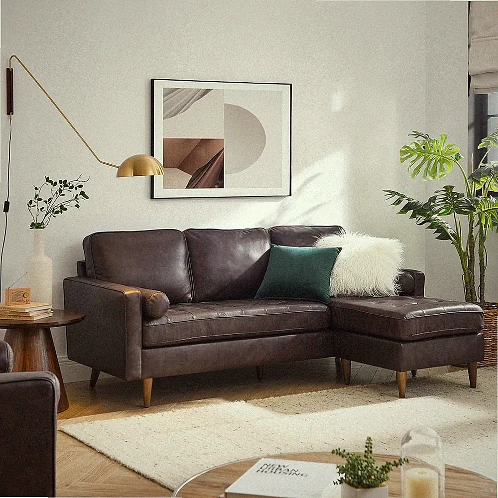 Stylish Brown Leather 78" Apartment Sectional Sofa - EEI-5872-BRN