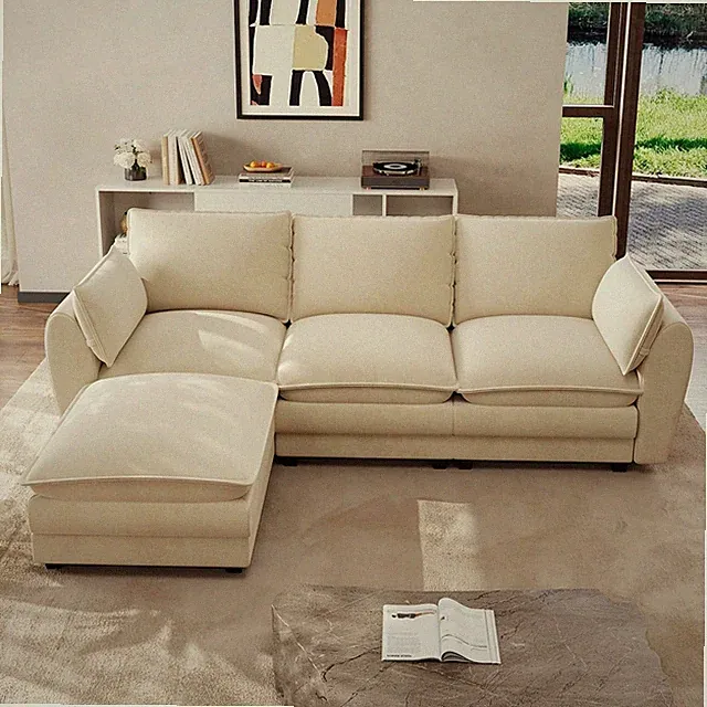 Stylish Cream White Cloud Sectional Sofa with Movable Ottoman