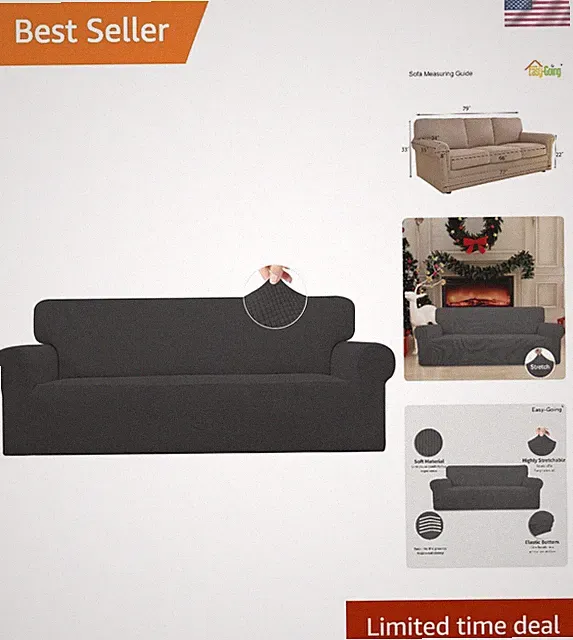 Stylish Dark Gray Stretch Sofa Slipcover - Protect & Enhance Your Living Room