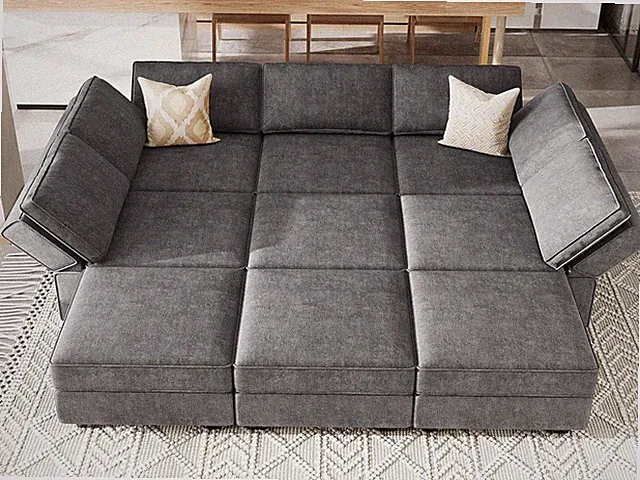 Stylish Dark Grey Modular Sleeper Sofa with Storage Ottoman & Reversible Chaise