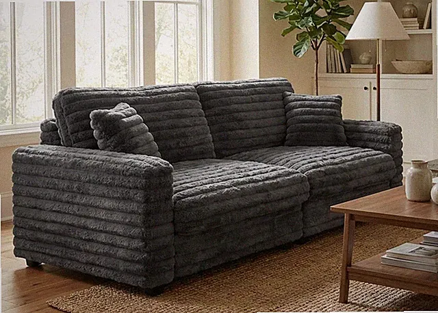 Stylish Dark Grey Plush Loveseat Sofa with 2 Pillows for Small Spaces