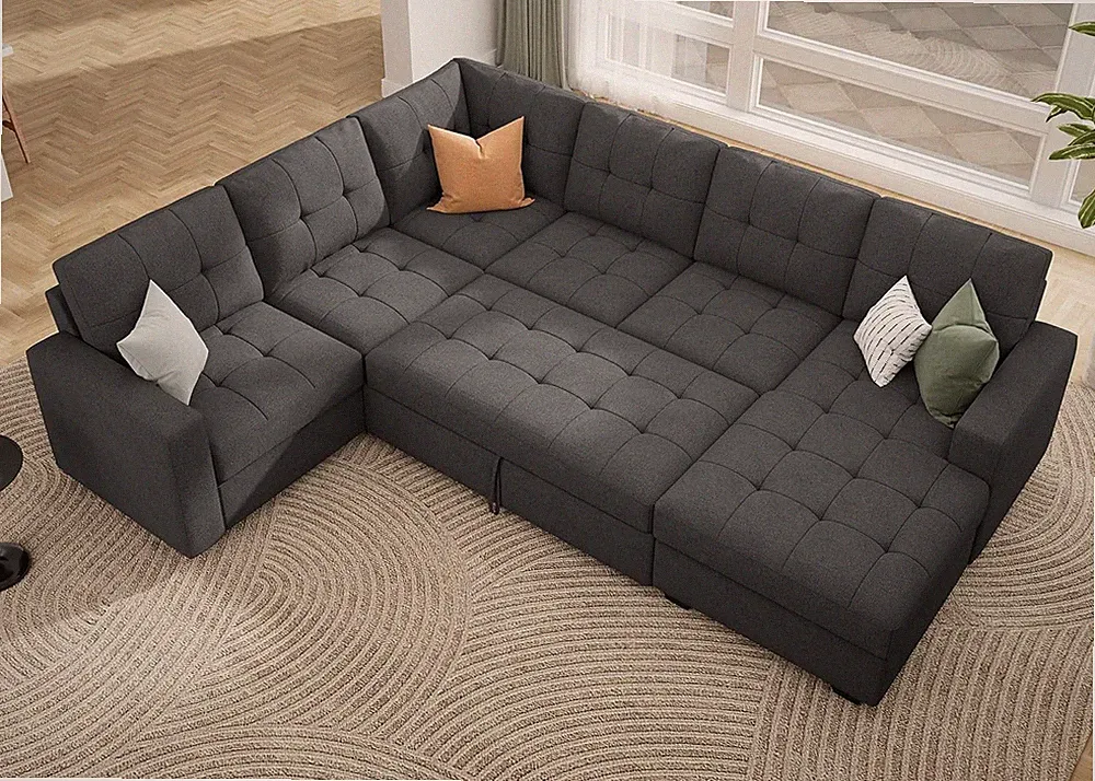 Stylish Dark Grey Sleeper Sofa with Storage Chaise for Modern Living Rooms