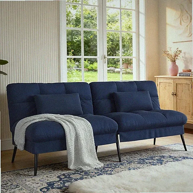 Stylish Futon Sofa Bed - 72″ Adjustable Backrest, Space-Saving Blue Design