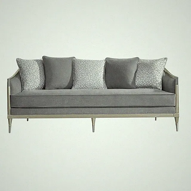 Stylish Gray Chenille Sofa with 5 Pillows, Tight Back Cushion, and Champagne
