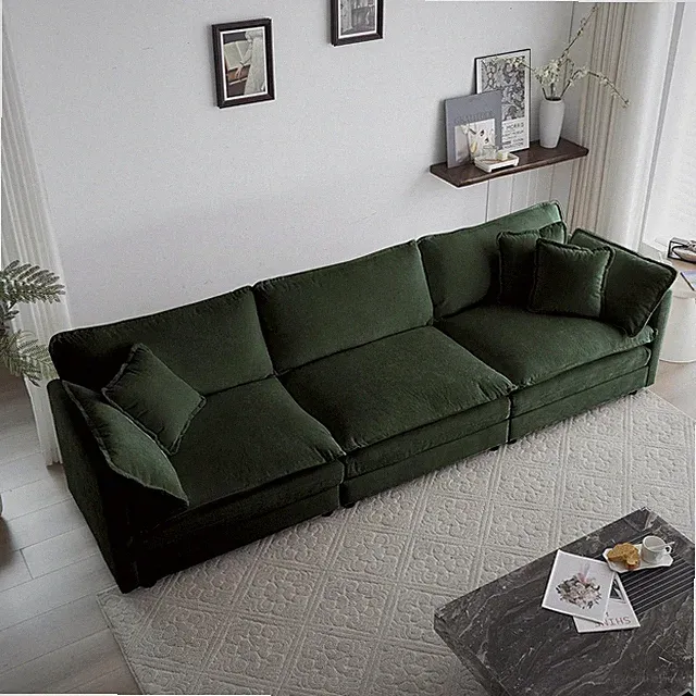 Stylish Green Chenille 3-Seater Sofa with Pillows for Modern Living Rooms