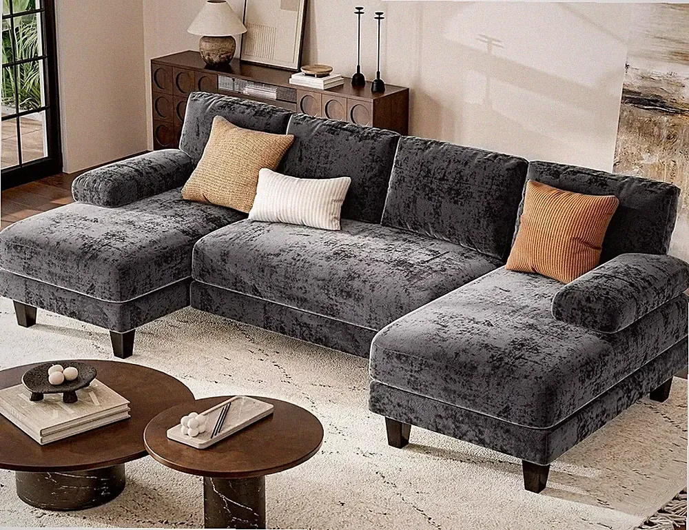 Stylish Grey U-Shaped Sectional Sofa with Double Chaise, 111" for Living Room