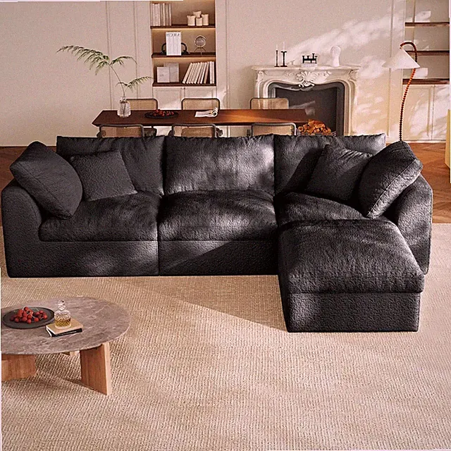 Stylish L-Shape Black Modular Sofa - 108" Deep Seating, No Assembly Needed