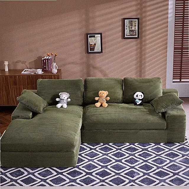 Stylish L-Shaped 98.4" Green Modular Sectional Sofa with Chaise