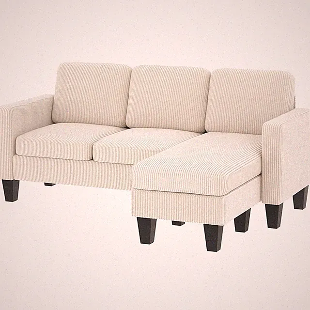 Stylish L-Shaped Sectional Sofa with Reversible Chaise in Cream White