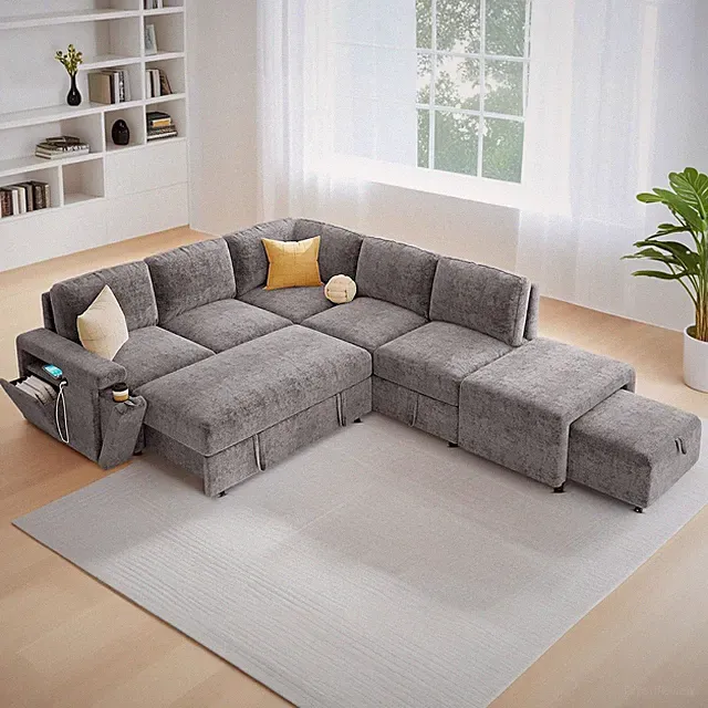 Stylish L-Shaped Sleeper Sofa with Storage, Cupholders & USB-C Ports