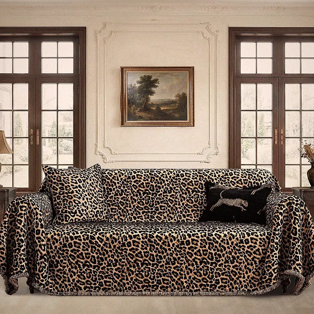 Stylish Leopard Print Couch Cover Sofa Luxury Wild Animal Jacquard Chenille Sofa
