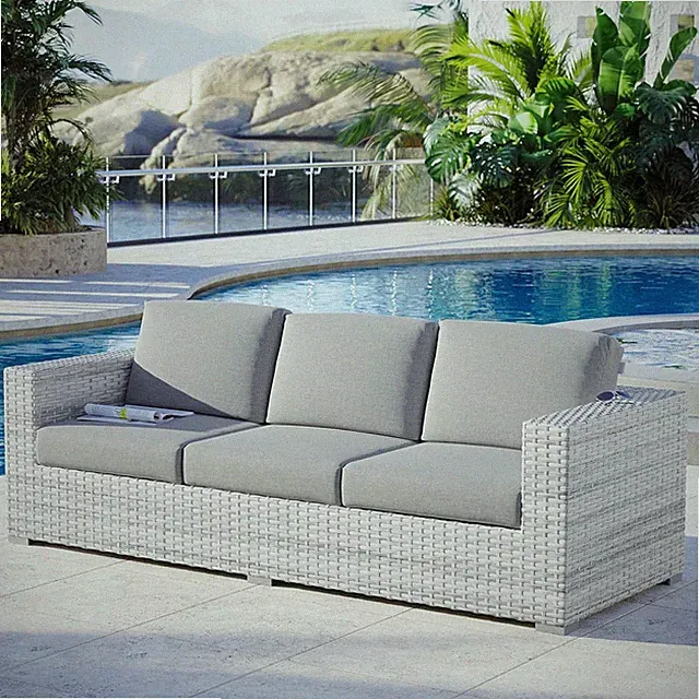 Stylish Light Gray Wicker Rattan Outdoor Sofa for Comfortable Patio Seating
