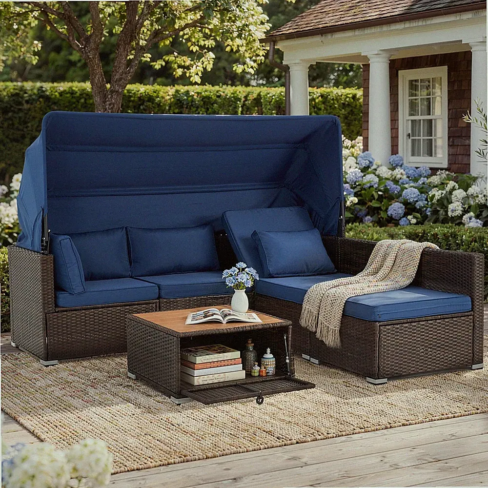 Stylish Modular 6-Piece Rattan Patio Lounge Set Outdoor Furniture