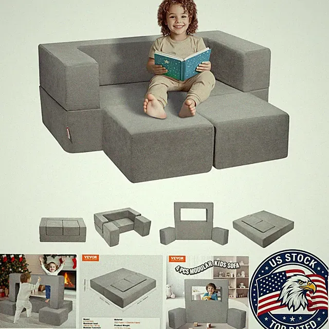 Stylish Modular Toddler Couch - Easy-Clean Removable Cover for Fun Living Rooms