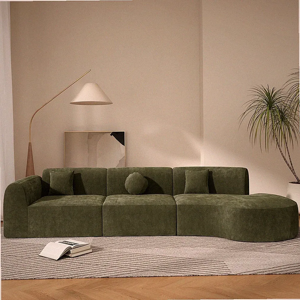 Stylish Olive Green 6-Seater Curved Modular L-Shaped Sectional Sofa