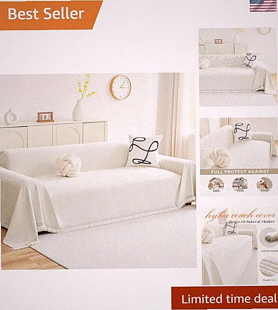 Stylish Pet-Friendly Couch Cover - Modern Chenille Slipcover 71x118 with Tassels