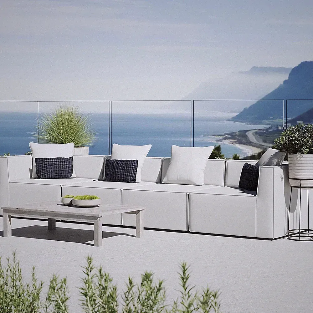 Stylish Saybrook 4-Piece White Upholstered Outdoor Sectional Sofa Set