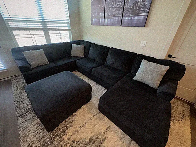 Stylish Slate Grey Fabric U-Shaped Sectional - 3 Piece