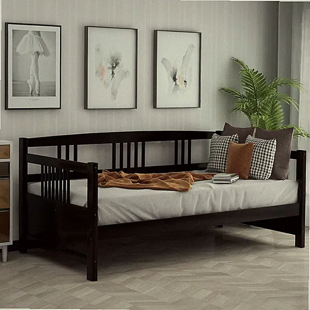 Stylish Solid Wood Daybed Sofa Bed Frame, Twin Size, Espresso Finish