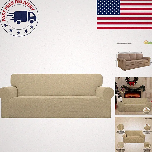 Stylish Stretch Sofa Protector Slipcover - Soft Jacquard Fabric, Easy Install