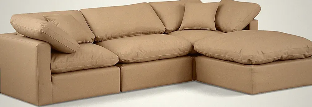 Stylish Tan Vegan Leather Modular Sectional Sofa - 105" W x 70" D