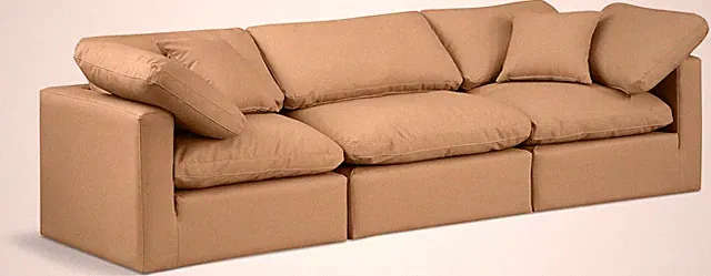 Stylish Tan Vegan Leather Modular Sofa - 105" W with Soft Cushions