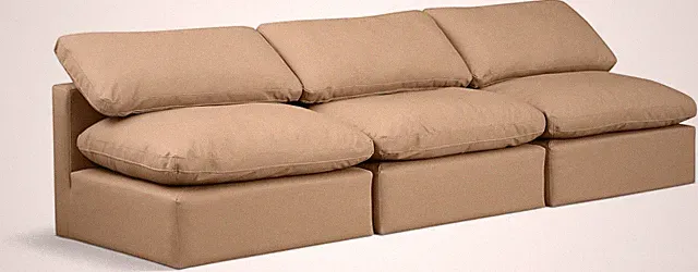 Stylish Tan Vegan Leather Modular Sofa with Plush Fiber Cushions, 105" W