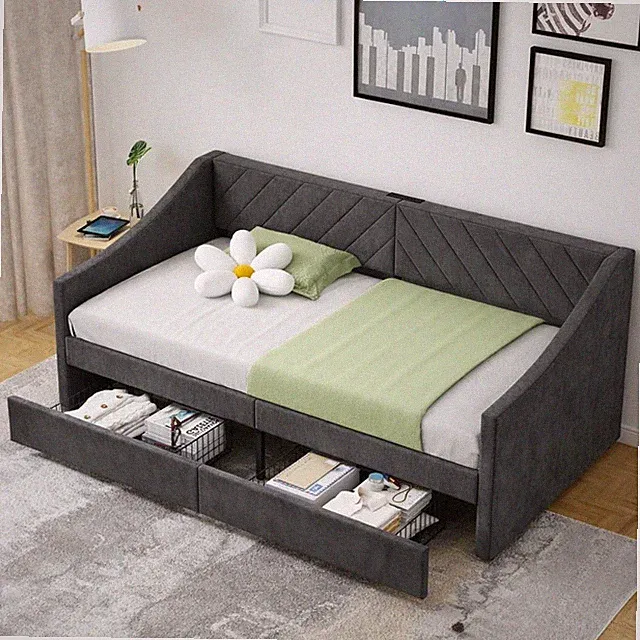 Stylish Twin Daybed with Storage Drawers - No Box Spring Needed (Dark Grey)