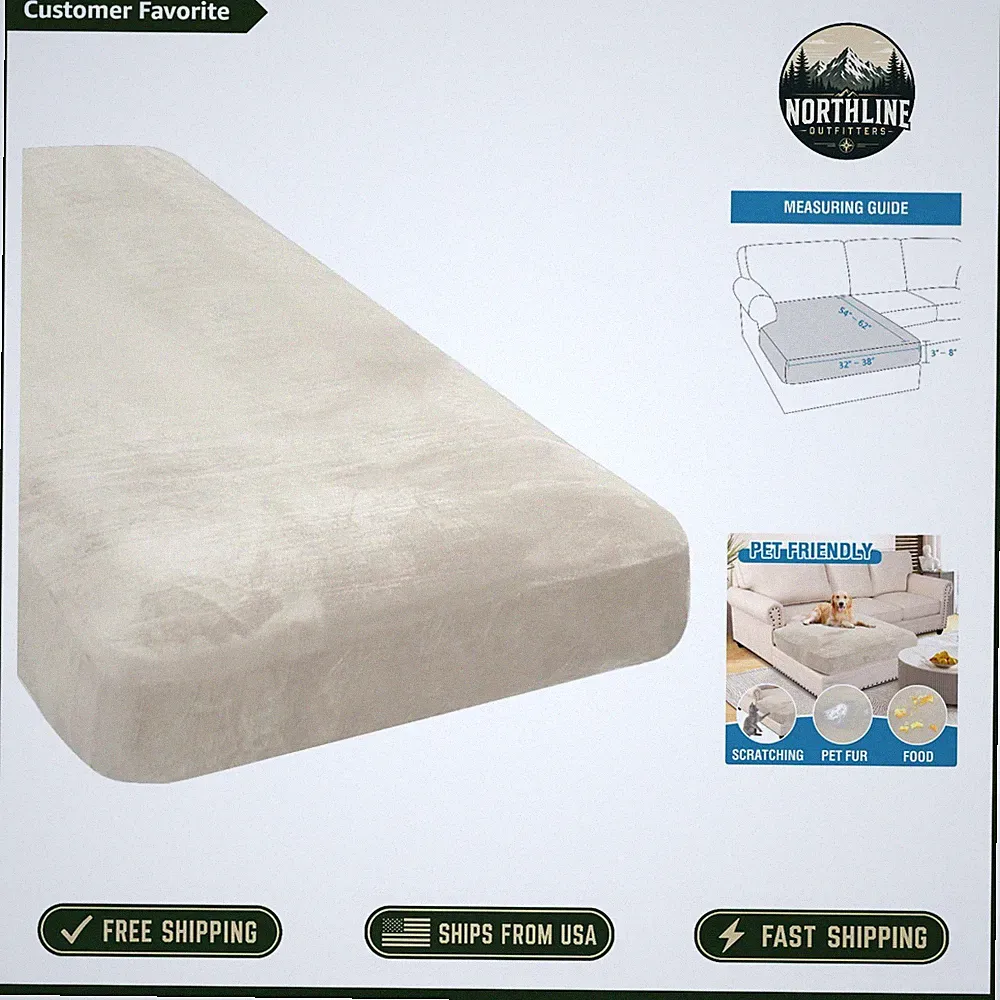 Stylish Velvet Chaise Lounge Cover for L Shaped Sofas - Machine Washable Ivory