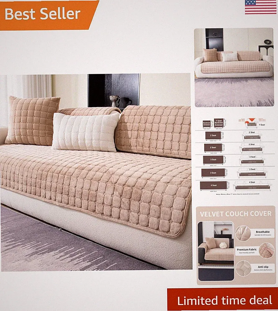 Stylish Washable Velvet Couch Slipcover with Anti-Slip for L-Shaped Sofas