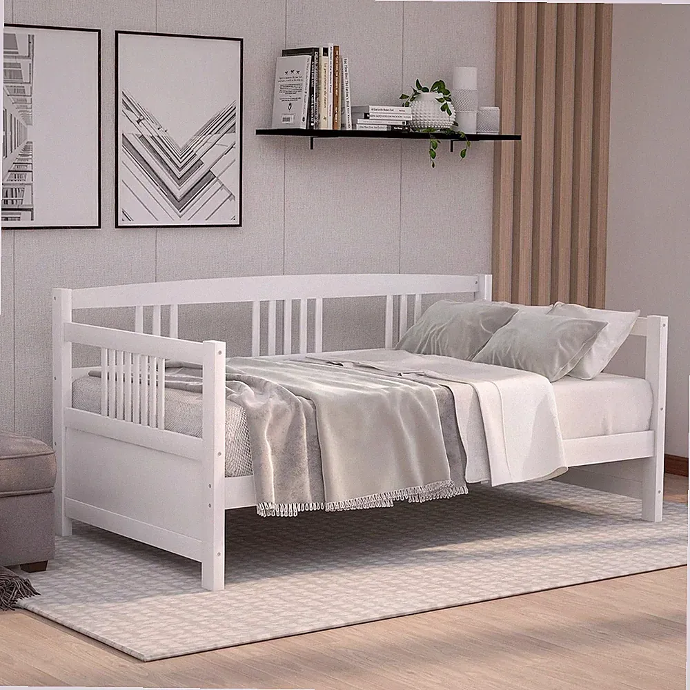Stylish White Solid Wood Daybed - Twin Size Multifunctional Sofa Bed