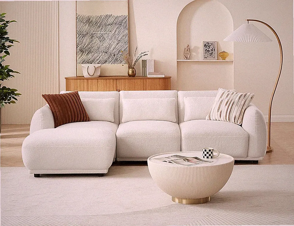 Stylish White U-Shaped Convertible Sectional Sofa with Removable Ottoman