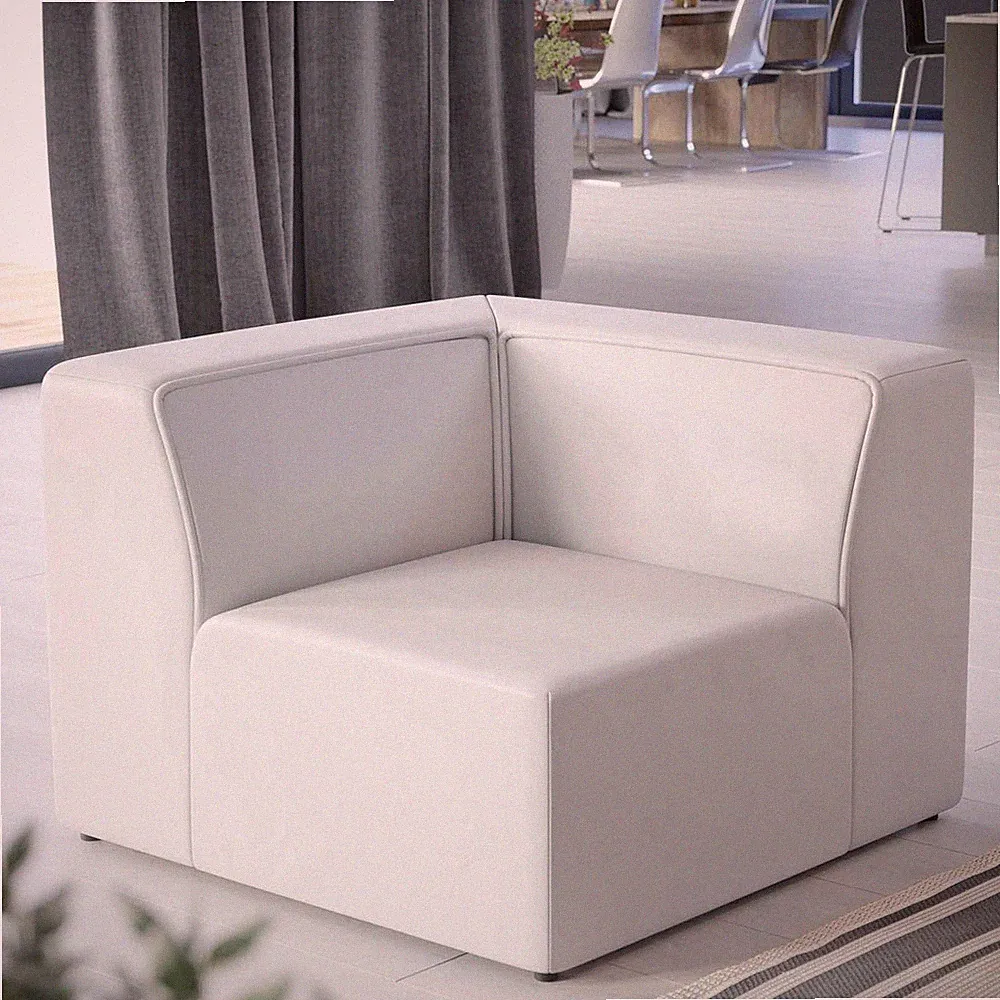Stylish White Vegan Leather Corner Chair Sectional Sofa - 37" x 37" x 27