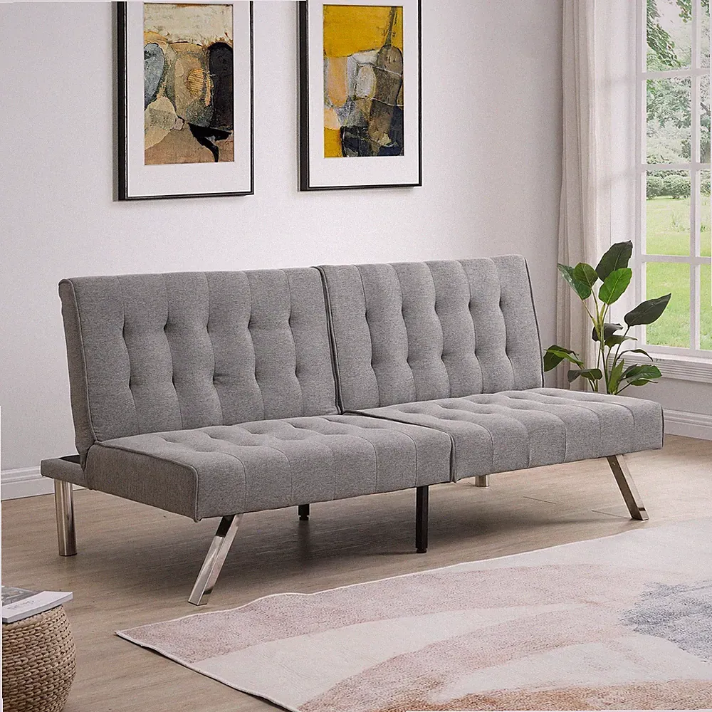 Stylish Wood Frame Futon Sofa Bed with Stainless Steel Legs