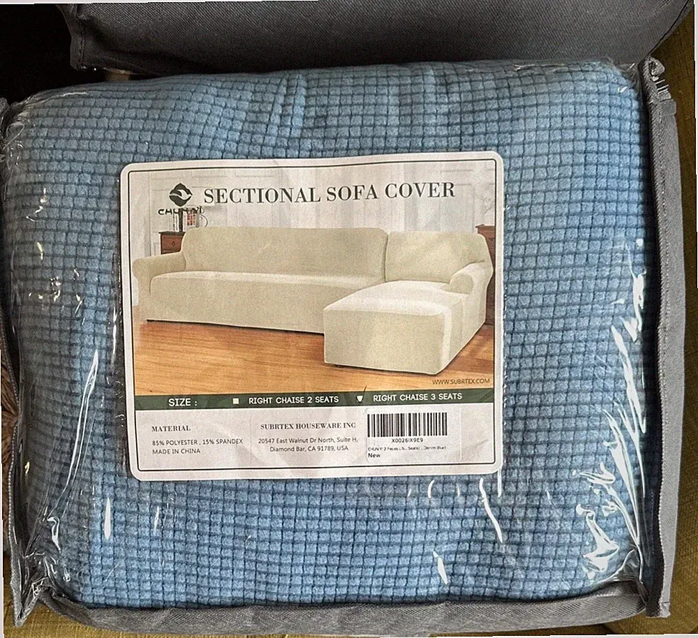 Subrtex Sectional Sofa Cover Right Chaise 2 Seats Denim Blue